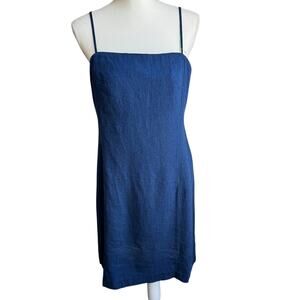 GAP Dress Womens M Tall Navy Linen Blend Mini Preppy Coastal Beachy Resort Wear